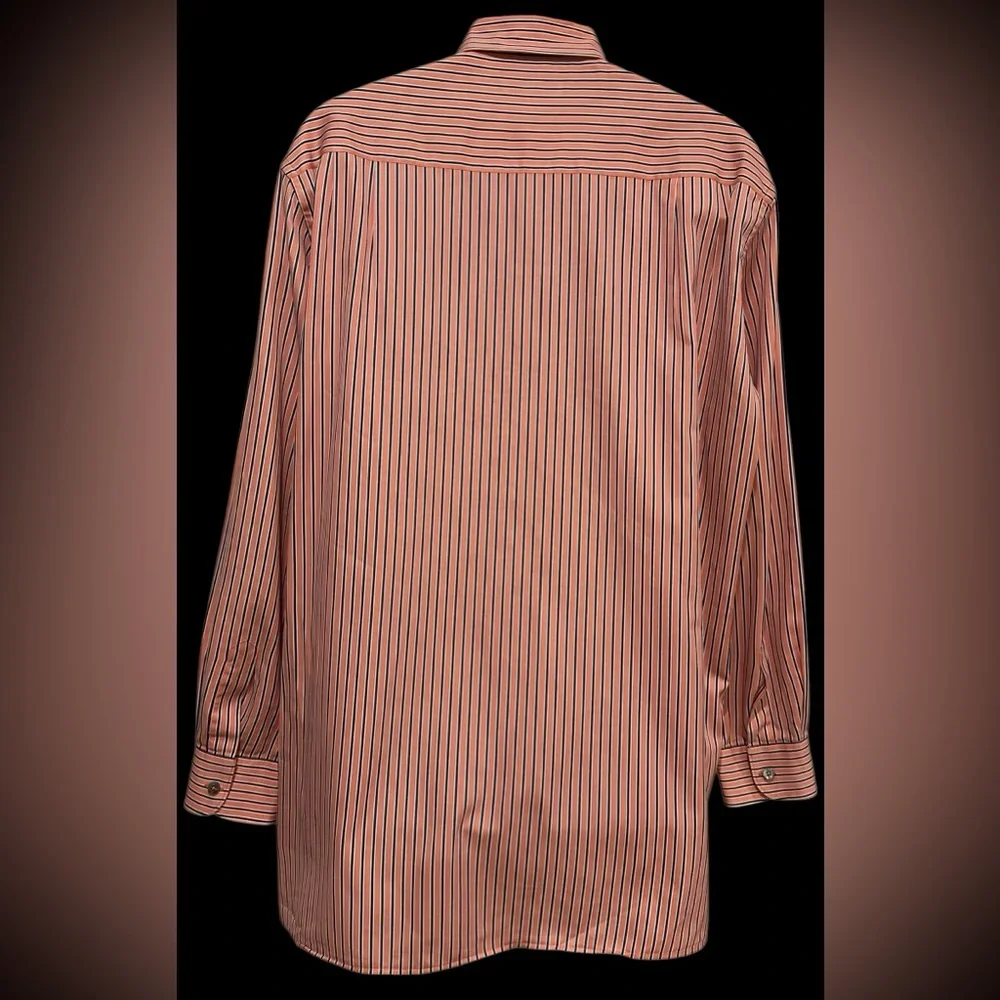 Ermenegildo Zegna Mens Shirt Notch Hem Melon Blue  Striped Button Down Poplin XL - Picture 5 of 9